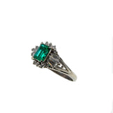 Electrifying - Vintage Platinum Natural Emerald & Diamond Ring (VR806)