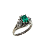 Electrifying - Vintage Platinum Natural Emerald & Diamond Ring (VR806)