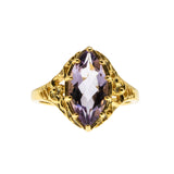 Marquise Royale - Estate 24K Gold Plate Over Sterling Silver Natural Amethyst Filigree Ring (ER416)