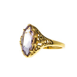 Marquise Royale - Estate 24K Gold Plate Over Sterling Silver Natural Amethyst Filigree Ring (ER416)