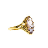 Marquise Royale - Estate 24K Gold Plate Over Sterling Silver Natural Amethyst Filigree Ring (ER416)