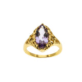 Marquise Royale - Estate 24K Gold Plate Over Sterling Silver Natural Amethyst Filigree Ring (ER416)