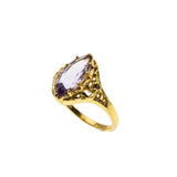 Marquise Royale - Estate 24K Gold Plate Over Sterling Silver Natural Amethyst Filigree Ring (ER416)
