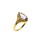 Marquise Royale - Estate 24K Gold Plate Over Sterling Silver Natural Amethyst Filigree Ring (ER416)