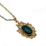 Map Of The World - Victorian 14K Gold Natural Persian Turquoise Filigree Pendant & Chain (VICP105)