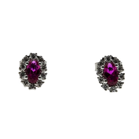 Crimson Classics - Vintage 14K White Gold Ruby & Diamond Stud Cluster Earrings (EE238)