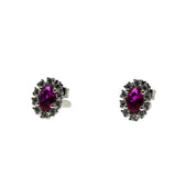Crimson Classics - Vintage 14K White Gold Ruby & Diamond Stud Cluster Earrings (EE238)