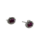 Crimson Classics - Vintage 14K White Gold Ruby & Diamond Stud Cluster Earrings (EE238)