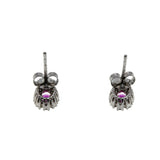 Crimson Classics - Vintage 14K White Gold Ruby & Diamond Stud Cluster Earrings (EE238)