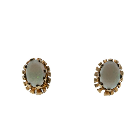 Opalescent Coronets - Vintage English 9K Gold Natural Australian Opal Stud Earrings (VE482)