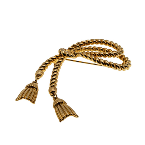 French Napoleonic Revival - Vintage Retro Gold Plated Tassel Brooch (VBR309)