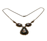 Floreale Tesoro - Victorian Italian Brass & Copper Micro-Mosaic Glass Floral Filigree Necklace (VICN059)