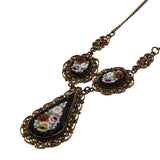 Floreale Tesoro - Victorian Italian Brass & Copper Micro-Mosaic Glass Floral Filigree Necklace (VICN059)