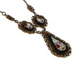 Floreale Tesoro - Victorian Italian Brass & Copper Micro-Mosaic Glass Floral Filigree Necklace (VICN059)