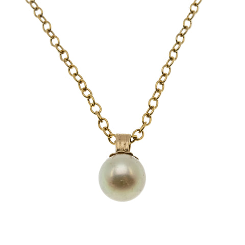 Snow Drop - Vintage 14K Gold Cultured Pearl Pendant & 14K GF Chain (VP249)