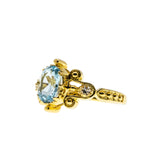 Topaz Royale - Estate 24K Gold Plate Over Sterling Silver Natural Sky Blue Topaz & White Topaz  Intricate Ring (ER419)