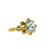 Topaz Royale - Estate 24K Gold Plate Over Sterling Silver Natural Sky Blue Topaz & White Topaz  Intricate Ring (ER419)