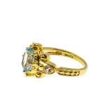 Topaz Royale - Estate 24K Gold Plate Over Sterling Silver Natural Sky Blue Topaz & White Topaz  Intricate Ring (ER419)