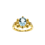 Topaz Royale - Estate 24K Gold Plate Over Sterling Silver Natural Sky Blue Topaz & White Topaz  Intricate Ring (ER419)