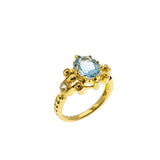 Topaz Royale - Estate 24K Gold Plate Over Sterling Silver Natural Sky Blue Topaz & White Topaz  Intricate Ring (ER419)