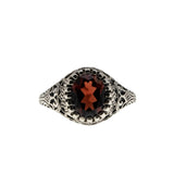 Garnet Coronet - Estate Sterling Silver Natural Garnet Filigree Ring (ER420)