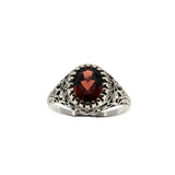 Garnet Coronet - Estate Sterling Silver Natural Garnet Filigree Ring (ER420)