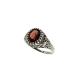 Garnet Coronet - Estate Sterling Silver Natural Garnet Filigree Ring (ER420)