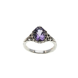 Sweet Lavender - Estate Sterling Silver Natural Amethyst Filigree Ring (ER421)