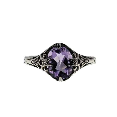 Sweet Lavender - Estate Sterling Silver Natural Amethyst Filigree Ring (ER421)