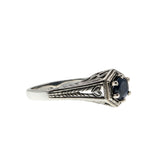 Indigo & Hearts - Estate Sterling Silver Natural Sapphire Filigree Engraved Ring (ER422)