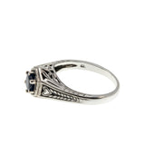 Indigo & Hearts - Estate Sterling Silver Natural Sapphire Filigree Engraved Ring (ER422)