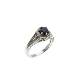 Indigo & Hearts - Estate Sterling Silver Natural Sapphire Filigree Engraved Ring (ER422)