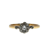 Sparkling Daisy - Edwardian English 18K Gold Platinum Natural Old European Cut Diamond Flower Cluster Ring (EDR087)
