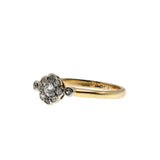 Sparkling Daisy - Edwardian English 18K Gold Platinum Natural Old European Cut Diamond Flower Cluster Ring (EDR087)