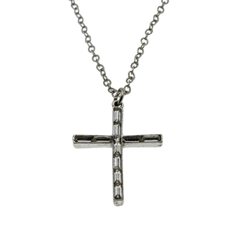 Faith & Devotion- Vintage Silver Plated Crystal Rhinestone Cross Pendant & Chain (VP252)