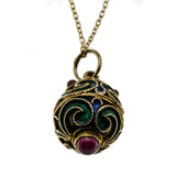 Jeweled Egg - Vintage 10K Gold Garnet & Cloisonné Enamel Egg Pendant & 14K Gold Chain (VP170)