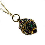 Jeweled Egg - Vintage 10K Gold Garnet & Cloisonné Enamel Egg Pendant & 14K Gold Chain (VP170)