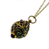 Jeweled Egg - Vintage 10K Gold Garnet & Cloisonné Enamel Egg Pendant & 14K Gold Chain (VP170)