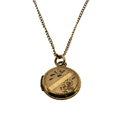 Smith & Bond - Vintage Gold Filled Engraved Floral Locket & Chain (VP254)