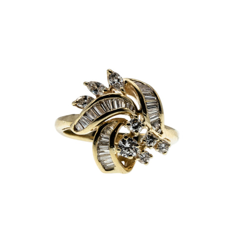 Sparkling Ribbons  - Vintage 14K Gold Natural Diamond Ring (VR1028)