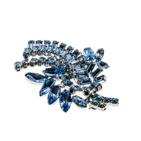 Rays Of Blue - Vintage 'Continental' Rhodium Plated Austrian Swarovski Crystal Brooch (VBR203)