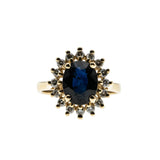 For A Princess - Vintage 14K Gold Natural Sapphire & Diamond Cluster Ring (VR1029)