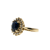 For A Princess - Vintage 14K Gold Natural Sapphire & Diamond Cluster Ring (VR1029)