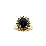 For A Princess - Vintage 14K Gold Natural Sapphire & Diamond Cluster Ring (VR1029)