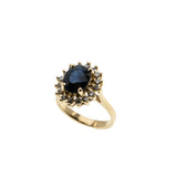 For A Princess - Vintage 14K Gold Natural Sapphire & Diamond Cluster Ring (VR1029)