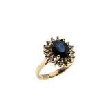 For A Princess - Vintage 14K Gold Natural Sapphire & Diamond Cluster Ring (VR1029)