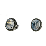 Blue Moon - Vintage Sterling Silver Moonstone & Diamond Stud Earrings (VE353)