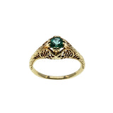 Antique Green - Edwardian 14K Gold Natural Emerald Filigree Ring (EDR088)
