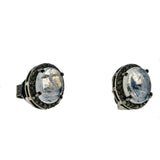 Blue Moon - Vintage Sterling Silver Moonstone & Diamond Stud Earrings (VE353)