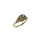 Antique Green - Edwardian 14K Gold Natural Emerald Filigree Ring (EDR088)